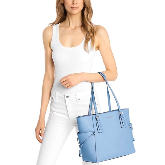 New Michael Kors Voyager Large Saffiano Leather Tote Bag Light Sky - Picture 4 of 5